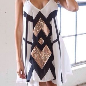 Black/White with rose gold sequin dress